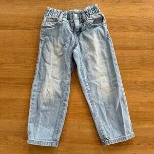 Cat & Jack Kids Light Wash Paperbag Waist Denim Jeans Size 4 Relaxed Fit